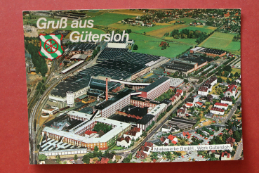 Ansichtskarte AK Gruß aus Gütersloh 1983 Miele Werk GmbH Fabrik Bahnhof Bahngleise Straßen Luftbild Architektur Ortsansicht NRW